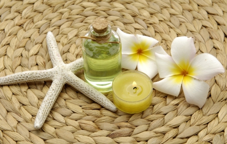 Spa - spas, flowers, starfish, white, plumeria, spa, candles, flower