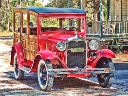 Red Beauty - car, red, ford, panelled, antique