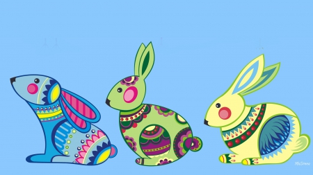 Vector Bright Bunnies - colorful, decorated, rabbits, bright, bunnies, spring, vector, Easter