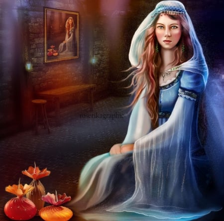 Medieval Blue - medieval, lady, fantasy, blue