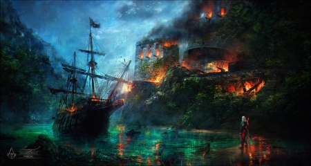 Asssasin Creed - ship, digital, fantasy, art