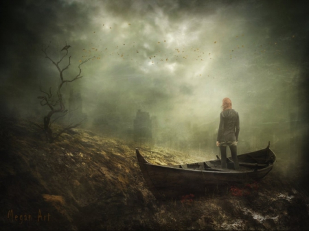 Last leaves - fantasy, abstract, model, boat