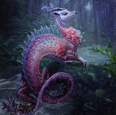 Water Dragon - forest, dragon, fantasy, water