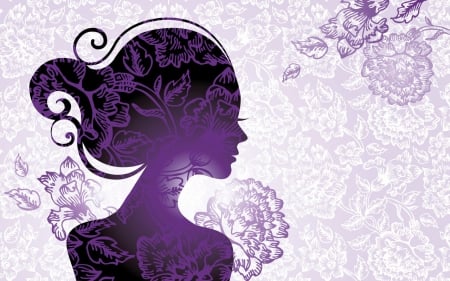 Purple Vector Girl - silhouette, purple, art, girl, flowers