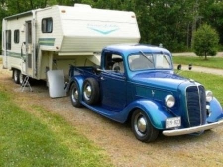 Antique Pickup - nice, camper, antique, rig