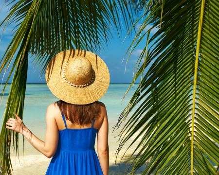 Summer time - beach, back, woman, hat