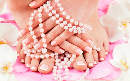 Feet and pearl - hands, feet, petals, pearl