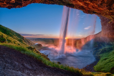 waterfall sunset - nature, fun, cool, sunset, waterfall