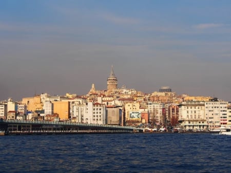 Galata Bridge - city, istanbul, scenery, galata, tower, bridge, bosphorus, turkey