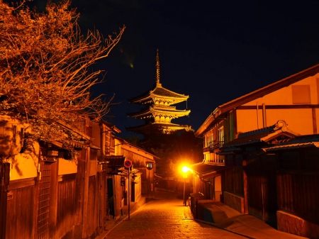 Kyoto City - street, japan, temple, city, night, kyoto, japanese