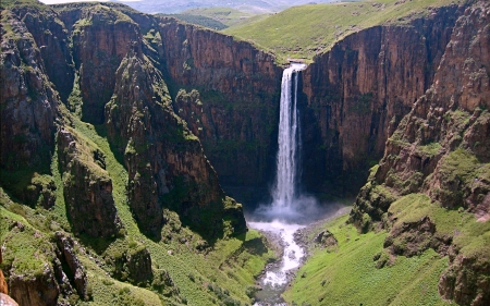 Maletsunyane Waterfall, South Africa - nature, valley, mountains, waterfall, africa