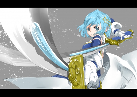 ~Miki Sayaka~ - anime, swords, miki sayaka, weapons, short hair, mahou shoujo madoka magica, blue hair, gloves, blue eyes