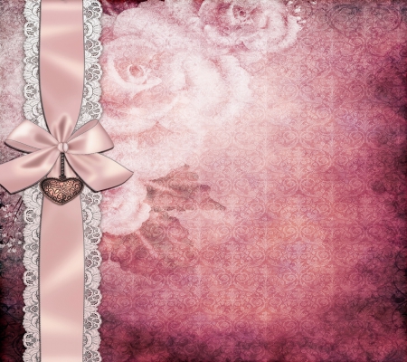 â™¥Vintage Romanceâ™¥ - love, background, heart, bow, vintage, pink, lace, romance, texture