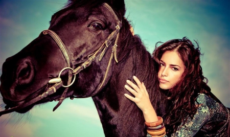 Cowgirl - beauty, brunette, horse, cowgirl