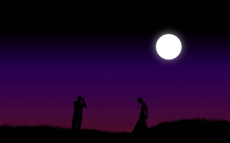 Under the Moon - Moon, purple, woman, night, couple, man