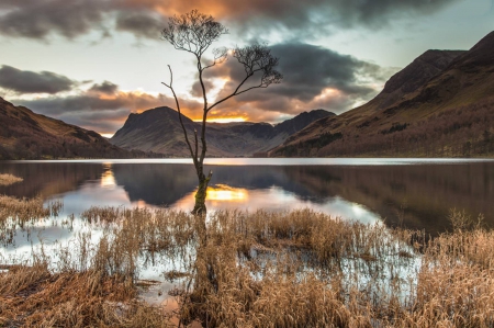 sunset - nature, fun, lake, cool, mountain, sunset