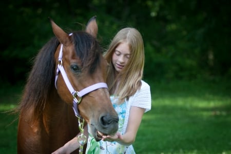 CUTE YOUNG GIRL WITH FRIEND - nature, horse, grass, cowgirl