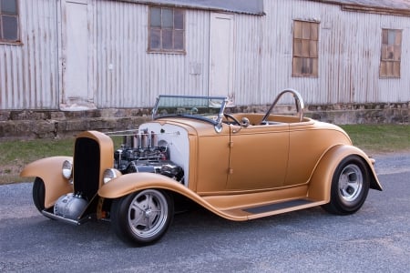 1932-Chevy-Roadster - Gold, Bowtie, Hotrod, Classic