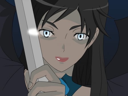 Your Blood Is Mine - anime, sword, long hair, evil, antagonist, blood plus, diva, black hair, weapon, blue eyes