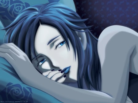 Diva - dark hair, anime, blue lips, diva, blood plus, blue eyes, antagonist