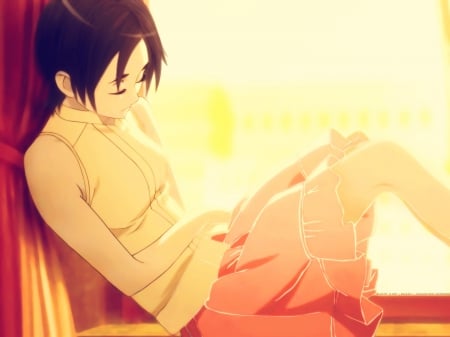 A Time To Rest - sleeping, blood plus, pretty, anime, heroine, black hair, otonashi saya, short hair