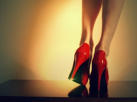 Red Stilettoes - lady, stilettoes, legs, beautiful, red, heels