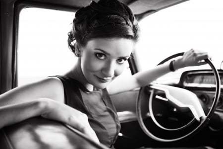 * - moments, summer, beauty, brunettes, closeup, car, look, woman, black and white