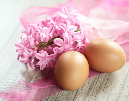 Easter - easter, pink flowers, flowers, happy easter, easter eggs