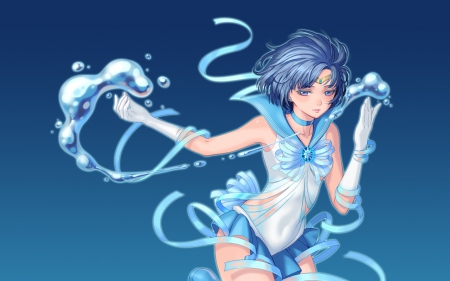 Sailor Mercury - pretty, anime, female, blue, sailor moon, short hair, blue hair, plain, hd, nice, anime girl, sailormoon, beautiful, sailor mercury, girl, simple, beauty, lovely, sweet, mercury, magical girl