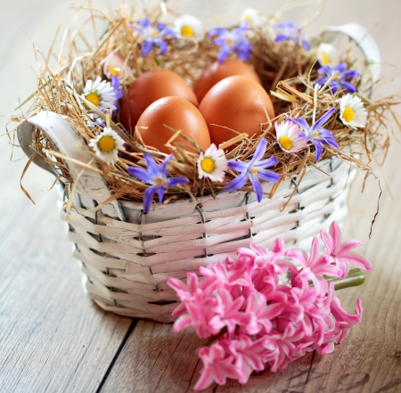 â™¥Easter Eggsâ™¥ - eggs, holiday, easter, flowers, basket, happy