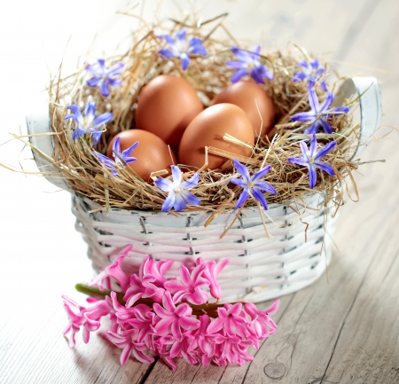 â™¥Easter Eggsâ™¥ - eggs, holiday, easter, flowers, basket, happy