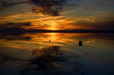 Beautiful Sunset - nature, sky, reflection, light, water, sunset, rocks