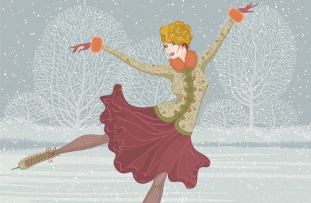 Figure Skater - woman, ice, trees, winter, figure skater