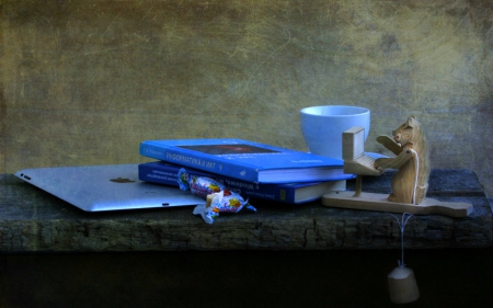 Still life - table, books, art, Still life