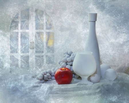 Still life - vase, fuits, white, Still life