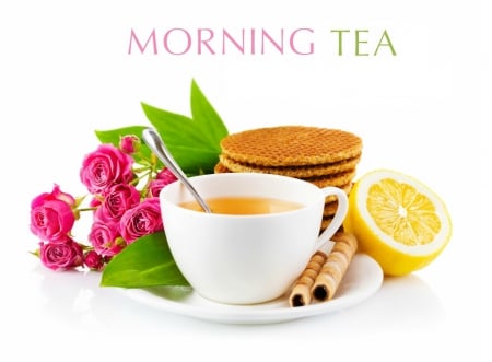 Tea - cups, roses, drinks, tea, flower, sweet, drink, flowers, rose, lemon, cup