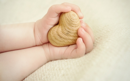 Love - baby, heart, love, hand, wood