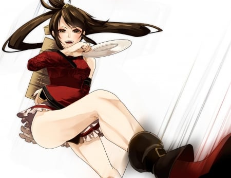 Hotti Highschool Ninja and Red Uniform - BG, Dark Brown Hair, Colour, Beauty Brown Eyes, Anime, Wall, Girl, Beauty, Ninja, New