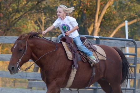 A YOUNG COWGIRL - gallop, reins, horse, cowgirl