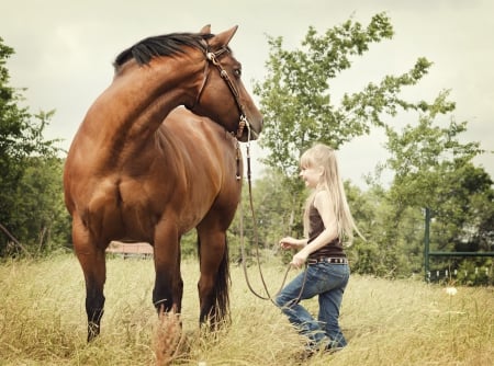 A BONDING RELATIONSHIP - nature, cute, horse, cowgirl