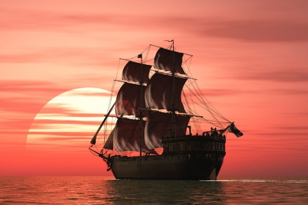 Sailing on the sea at dusk