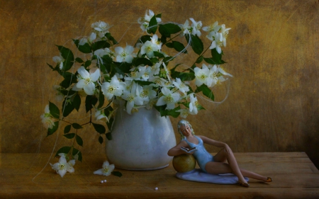 Still life - flowers, figurine, vase, Still life