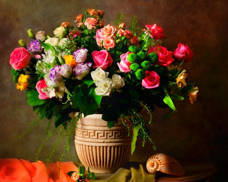 Still life - flowers, still life, petals, vase