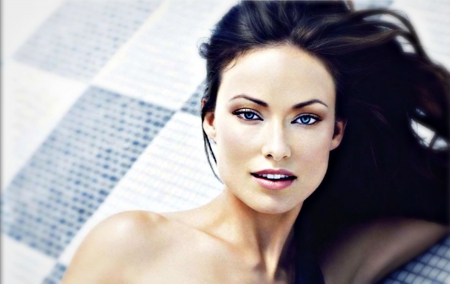 Olivia Wilde - woman, beauty, actress, girl, model, white, face, blue, olivia wilde