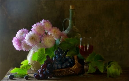 Still life - flowers, fruits, still life, grapes