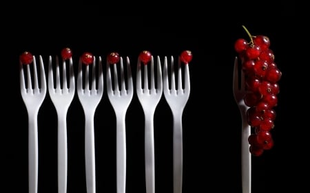 Still life - fruits, cherry, Still life, forks