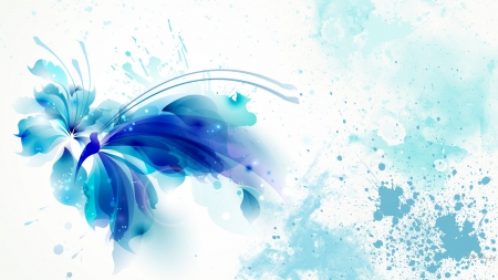 Blue Lily Explosion - paint, abstract, lily, blue, splatter, watercolor, flower, splash