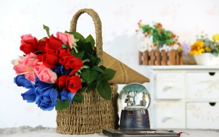 Still life - flowers, basket, Still life, decor