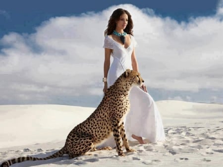 A Walk Across The Sand - leopard, actress, people, megan fox, animal, big cats