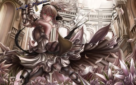 Saber Lily - nice, saber, beauty, female, emotional, knight, anime girl, angry, elegant, blade, gorgeous, pretty, sinister, anime, excalibur, sword, mad, girl, warrior, lovely, fate stay night, divine, hd, saber lily, fight, sublime, beautiful, weapon, sweet, serious, dress